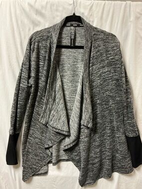 RBX Gray Marled Open-Front Draped Cardigan with Black Cuffs